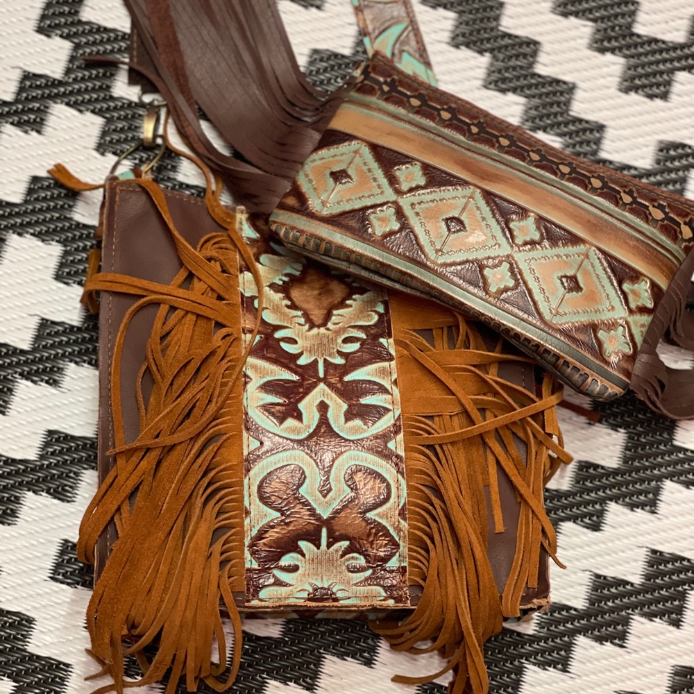 6"x 9"  Leather Fringe Clutch - Picture 2 of 8